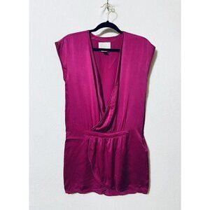 Madison Marcus Womens XS Cap Sleeve Faux Wrap Silk Dress Deep V Neck Pink Boho